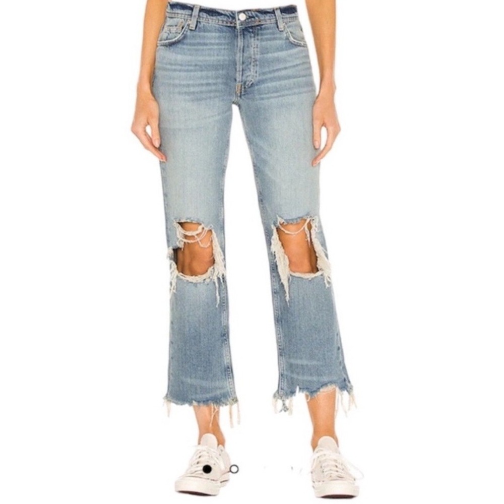 Free People We The Free Distressed Maggie Mid-Rise Straight Button Fly Size 24
